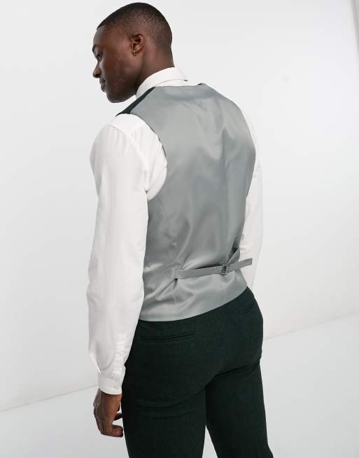 ASOS DESIGN - Gilet da abito slim in misto lana verde a spina di pesce, 5 di 5