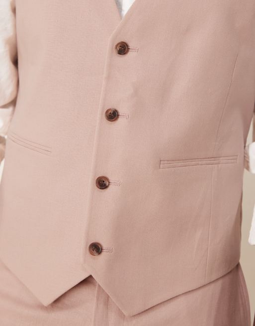 ASOS DESIGN - Gilet da abito slim in misto lino rosa, 3 di 5