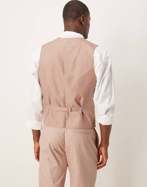 ASOS DESIGN - Gilet da abito slim in misto lino rosa, 5 di 5