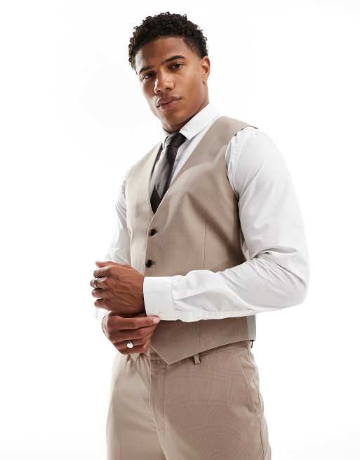 ASOS DESIGN - Gilet da abito slim in tessuto a quadri Principe di Galles colore neutro tono su tono