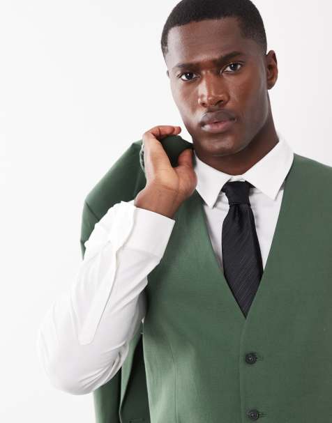 ASOS DESIGN - Gilet da abito slim in twill di misto lino verde scuro - view 1