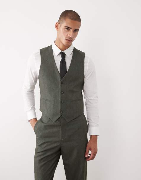 ASOS DESIGN - Gilet de costume ajusté à chevrons - Vert foncé - view 1