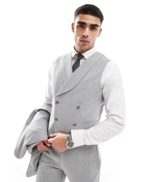 ASOS DESIGN - Gilet de costume ajusté à double boutonnage en laine - Gris - view 1