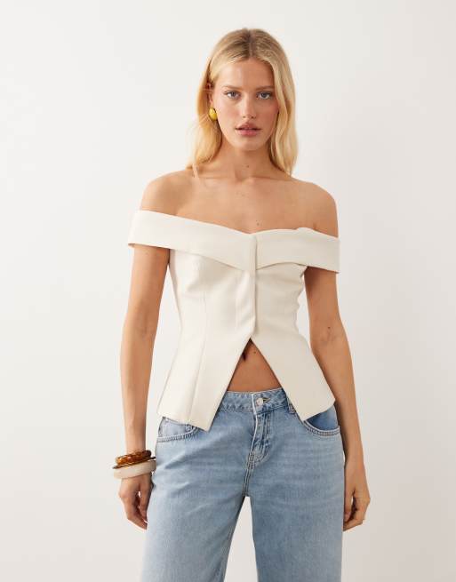 ASOS DESIGN - Gilet de costume ajusté à encolure Bardot - Ivoire, 3 de 4