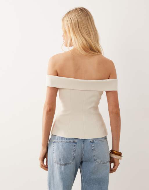 ASOS DESIGN - Gilet de costume ajusté à encolure Bardot - Ivoire, 4 de 4