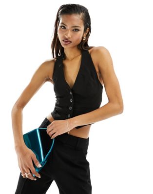ASOS DESIGN - Gilet de costume ajusté à encolure plongeante - Noir | ASOS