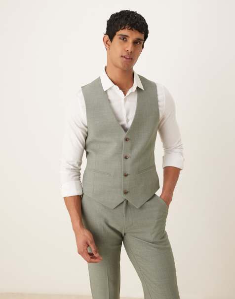 ASOS DESIGN - Gilet de costume ajusté à motif hachuré - Vert - view 1