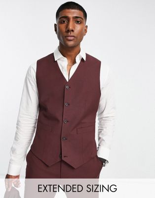 ASOS DESIGN slim waistcoat in burgundy - ASOS Price Checker