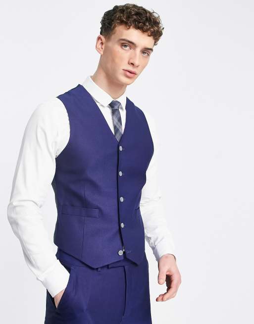 ASOS DESIGN - Gilet de costume ajusté élégant en tissu Oxford - Bleu marine