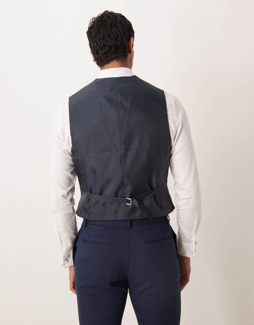 ASOS DESIGN - Gilet de costume ajusté en flanelle à chevrons - Bleu marine, 3 de 5