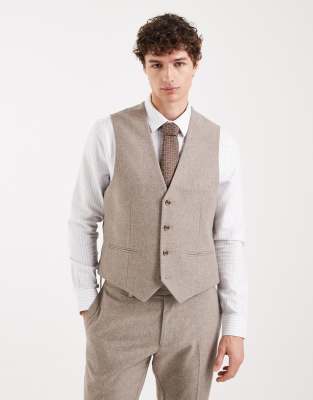 ASOS DESIGN - Gilet de costume ajusté en laine - Beige-Neutre