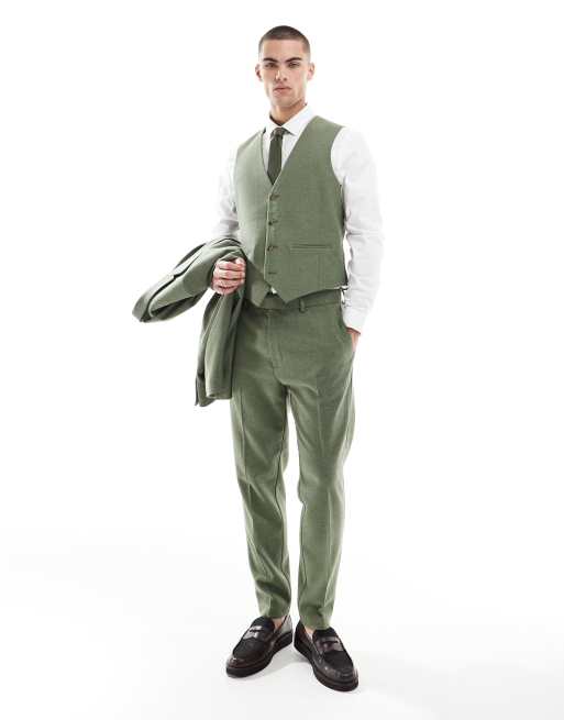 ASOS DESIGN - Gilet de costume ajusté en laine mélangée à chevrons - Vert, 3 de 5