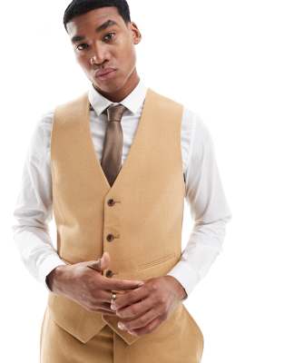 ASOS DESIGN - Gilet de costume ajusté en laine nattée - Camel-Neutre
