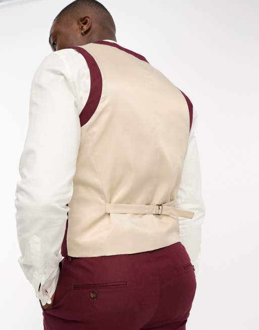 ASOS DESIGN Gilet de costume ajuste en lin melange Bordeaux ASOS
