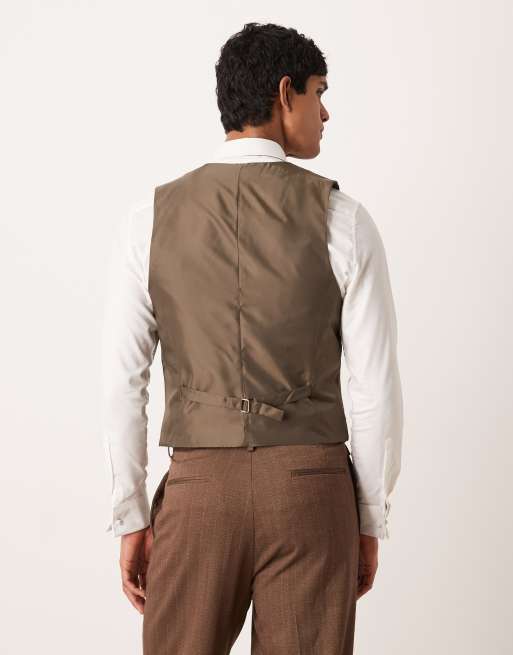 ASOS DESIGN - Gilet de costume ajusté en sergé aspect laine à chevrons - Marron, 3 de 5
