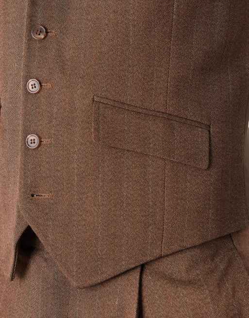 ASOS DESIGN - Gilet de costume ajusté en sergé aspect laine à chevrons - Marron, 5 de 5
