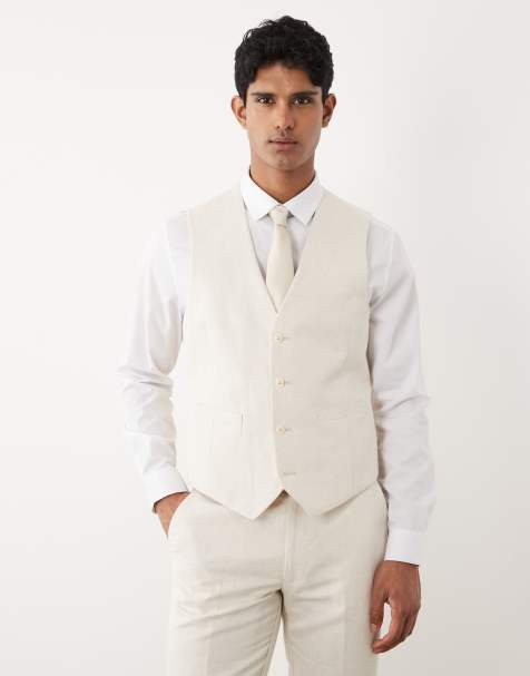 ASOS DESIGN - Gilet de costume ajusté en sergé de lin mélangé - Écru - view 1