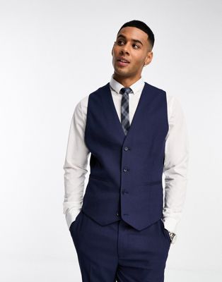ASOS DESIGN slim suit waistcoat in navy in micro texture - ASOS Price Checker