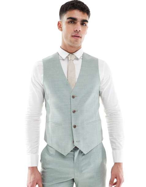 ASOS DESIGN - Gilet de costume de mariage ajusté - Vert texturé - view 1