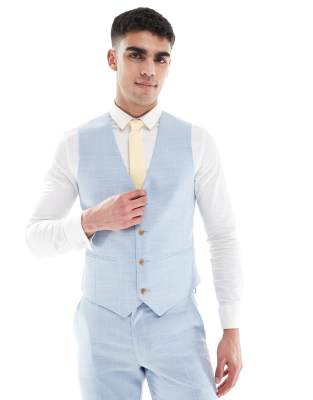 ASOS DESIGN - Gilet de costume de mariage coupe ajustée - Bleu texturé - view 1