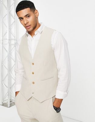 ASOS DESIGN wedding super skinny suit waistcoat in stone brushed twill - ASOS Price Checker