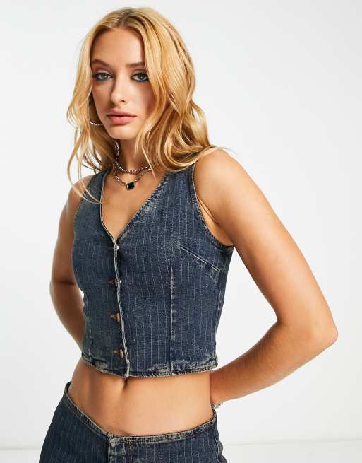 ASOS DESIGN Gilet de costume d ensemble en jean fines rayures