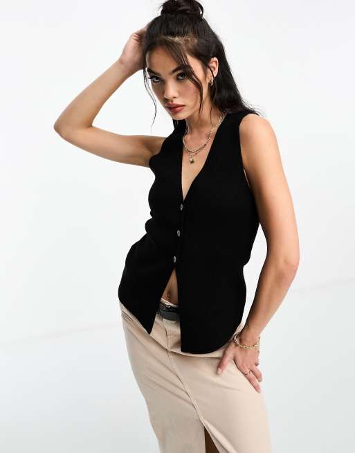 ASOS DESIGN - Gilet de costume en maille fendu à l'avant - Noir