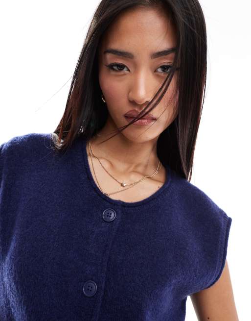ASOS DESIGN - Gilet de costume en maille ras de cou coupe carrée - Bleu marine, 2 de 4
