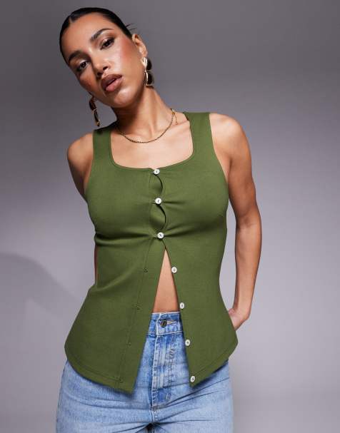 ASOS DESIGN - Gilet de costume long en maille point de Rome de qualité supérieure - Olive - view 1