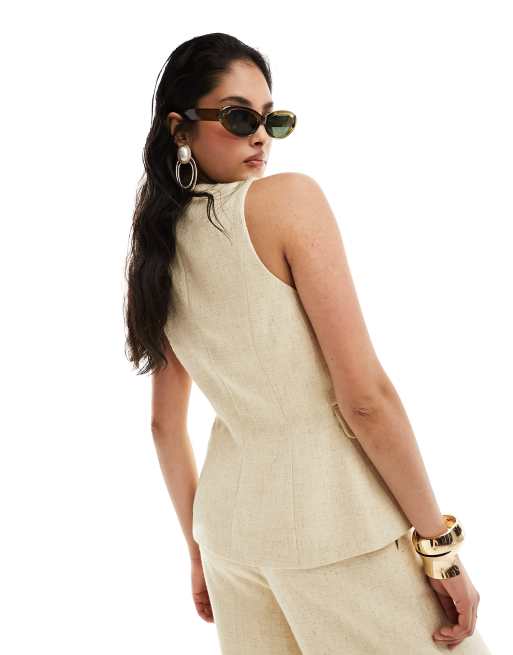 ASOS DESIGN - Gilet de costume long et texturé avec liens à perles - Crème, 4 de 4