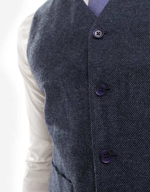 ASOS DESIGN - Gilet de costume slim en laine mélangée texturée - Bleu marine, 3 de 5