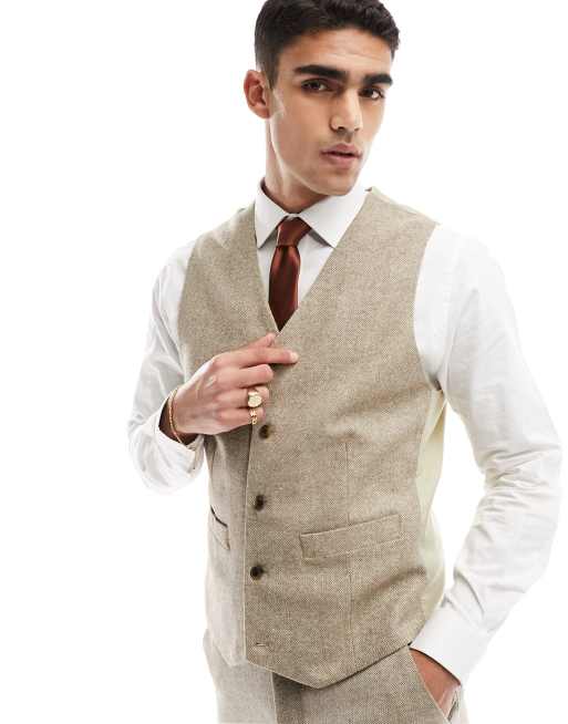 ASOS DESIGN - Gilet de costume slim en laine mélangée texturée - Taupe
