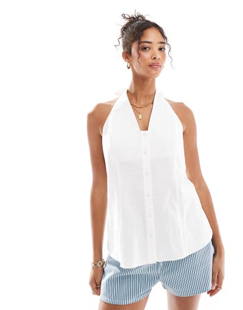ASOS DESIGN - Gilet de costume trapèze en lin mélangé - Ivoire - view 1