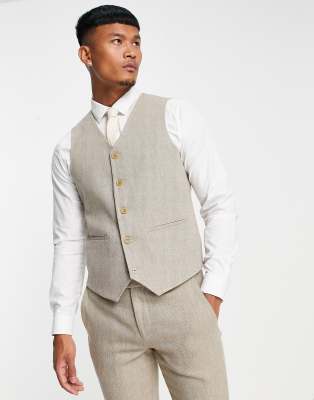 ASOS DESIGN super skinny wool mix suit waistcoat in beige tweed - ASOS Price Checker