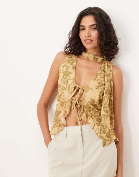ASOS DESIGN - Gilet de tailleur à volants avec foulard - Imprimé fleurs vertes - view 1