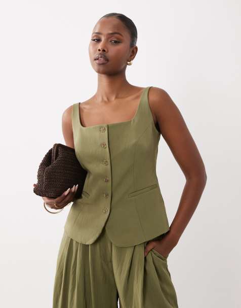 ASOS DESIGN - Gilet de tailleur ajusté à encolure dégagée - Sauge - view 1