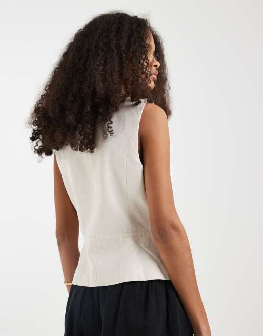 ASOS DESIGN - Gilet de tailleur ajusté en lin mélangé avec liens à nouer - Naturel , 4 de 4