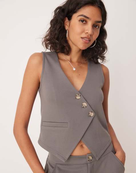 ASOS DESIGN - Gilet de tailleur asymétrique d'ensemble - Gris foncé - view 1