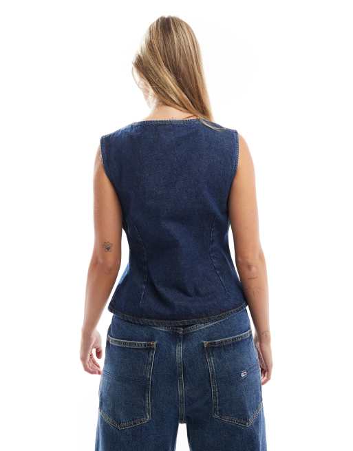 ASOS DESIGN - Gilet de tailleur asymétrique en jean - Indigo, 2 de 4