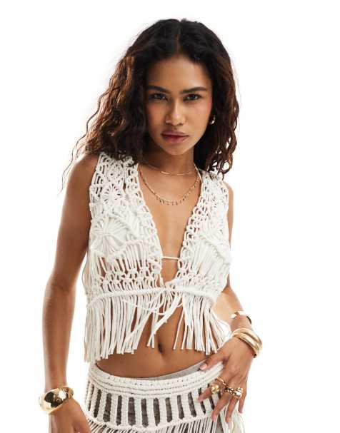 ASOS DESIGN - Gilet de tailleur au crochet - Blanc - view 1
