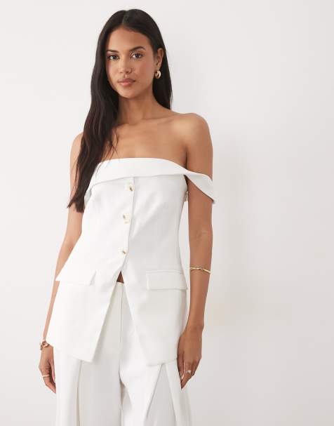 ASOS DESIGN - Gilet de tailleur boutonné ajusté coupe bandeau - Blanc - view 1