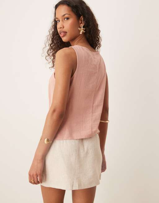 ASOS DESIGN - Gilet de tailleur boutonné aspect lin - Rose, 4 de 4
