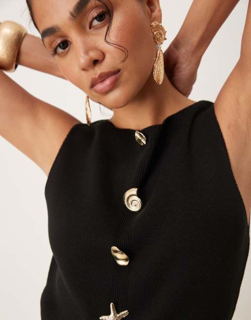 ASOS DESIGN – Svart, stickad kostymväst med flera knappar och rak ringning