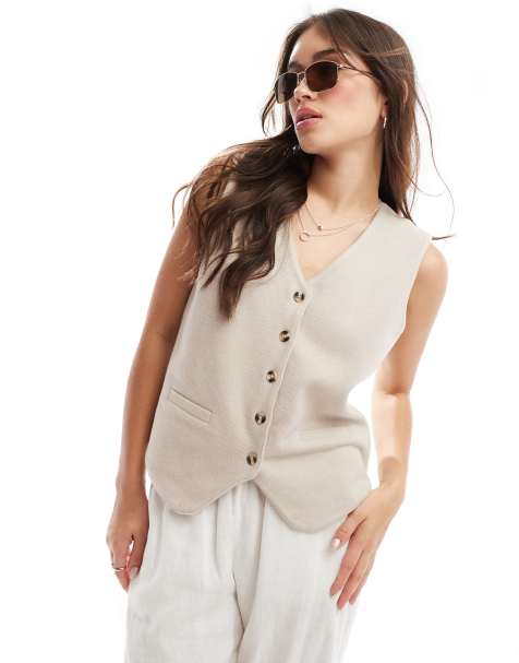 ASOS DESIGN - Gilet de tailleur boutonné ultra-doux en jersey - Crème chaud - view 1