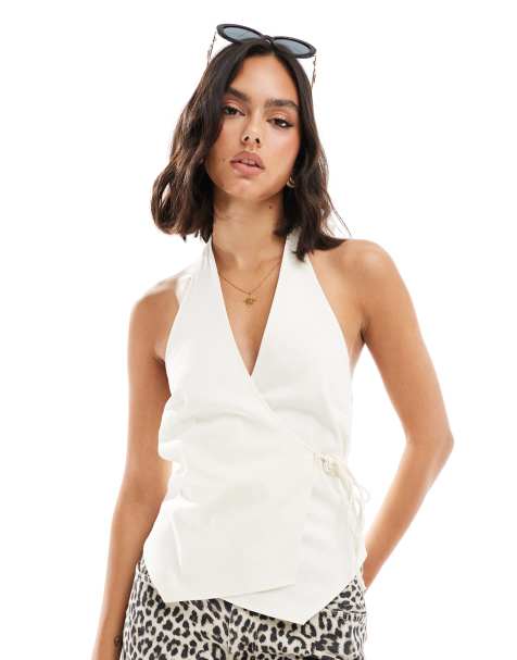 ASOS DESIGN - Gilet de tailleur cache-cœur à encolure américaine - Crème - view 1