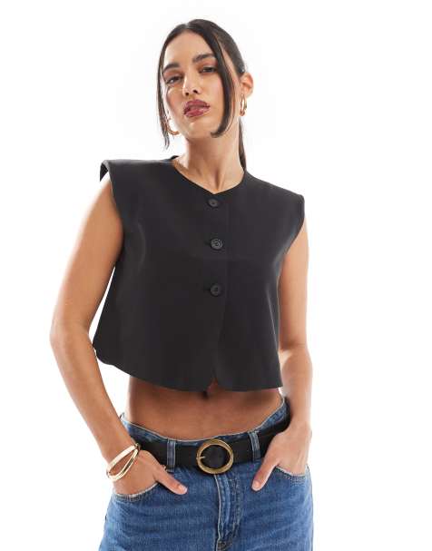 ASOS DESIGN - Gilet de tailleur coupe carrée à col montant - Noir - view 1