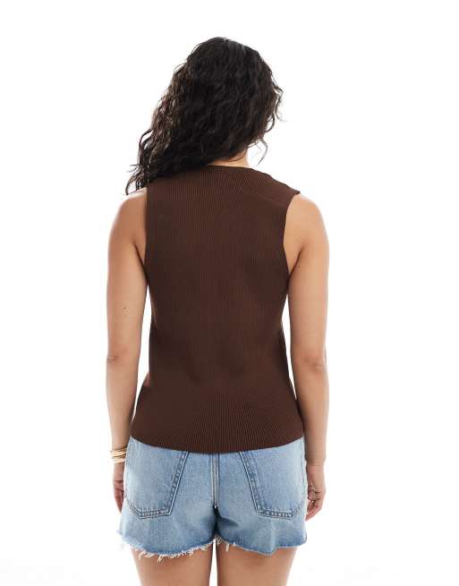 ASOS DESIGN - Gilet de tailleur coupe épurée avec fente devant - Marron, 4 de 4