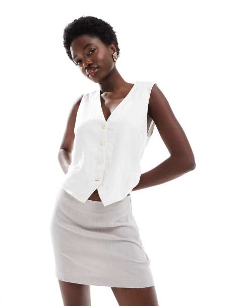 ASOS DESIGN - Gilet de tailleur d'ensemble asymétrique aspect lin - view 1