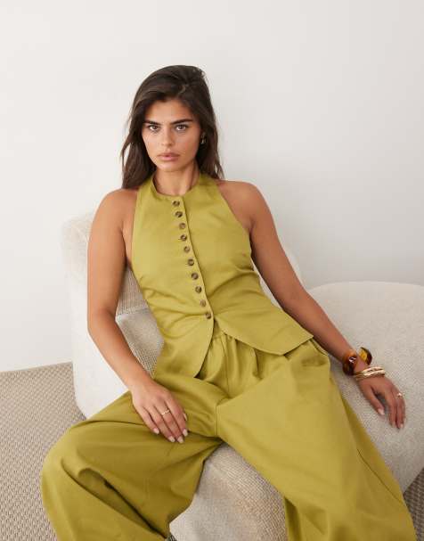 ASOS DESIGN - Gilet de tailleur d'ensemble boutonné devant à dos nu - Vert - view 1