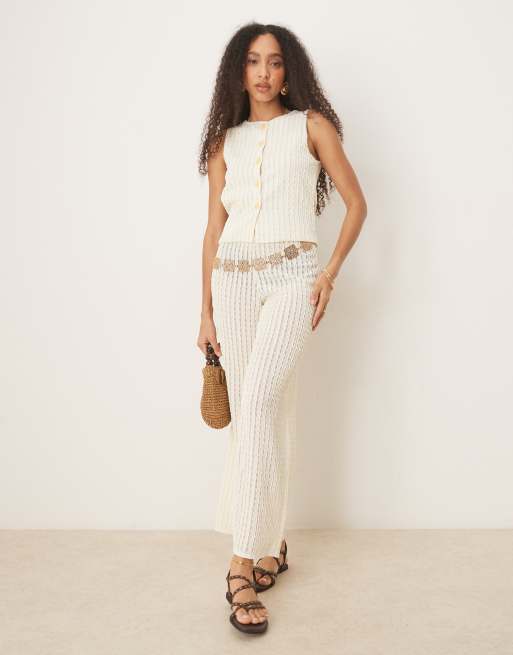 ASOS DESIGN - Gilet de tailleur d'ensemble texturé semi-transparent en maille au crochet - Crème , 2 de 4